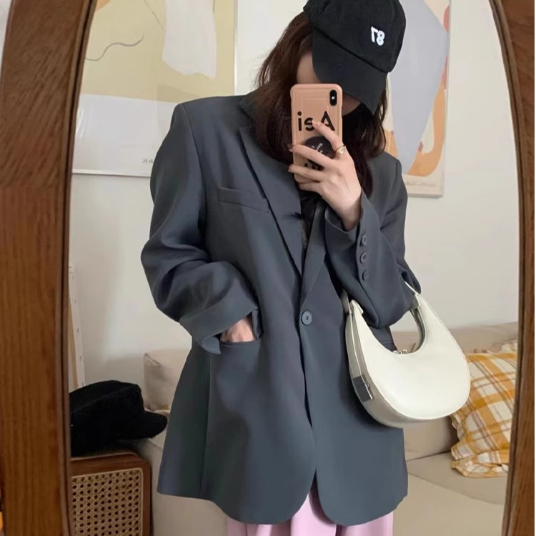 2025春秋高级设计感宽松西装外套有垫肩休闲休闲西装女外套