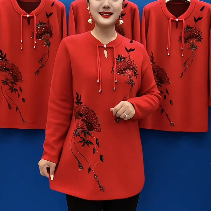 春秋款女装针织衫百搭减龄中老年妈妈装2025新款大码中长款打底衫