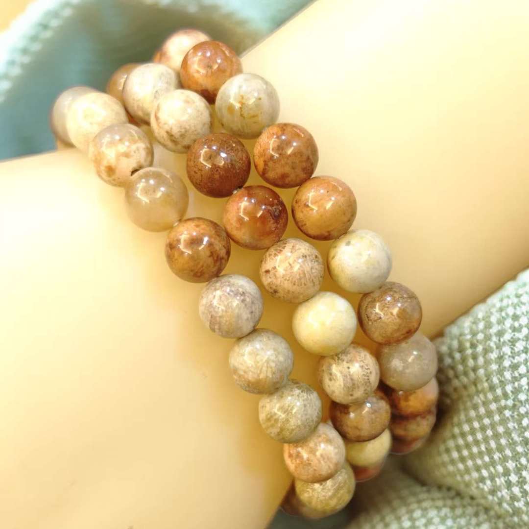 彩色珊瑚玉珠串手链菊花石民族风女款百搭天然单圈圆珠手串8咪