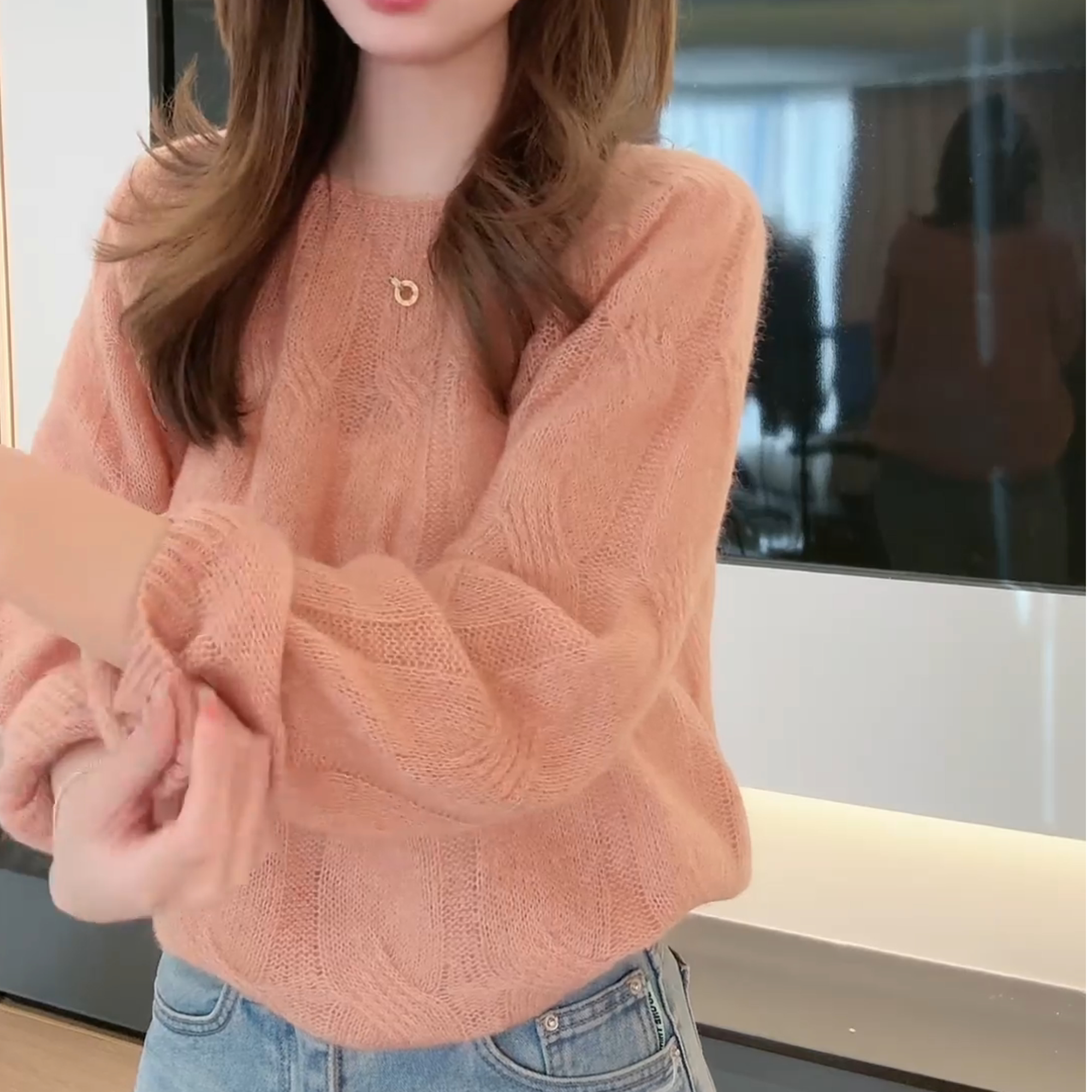 2025新款洋气蜜瓜橘温柔显白慵懒宽松显瘦针织上衣LK2501440