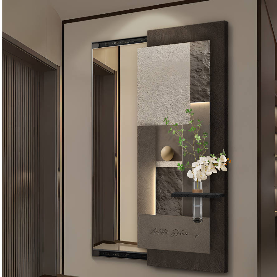 水培绿植隐形全身镜装饰画轻奢抽象隐藏式穿衣镜推拉隐藏式穿衣镜