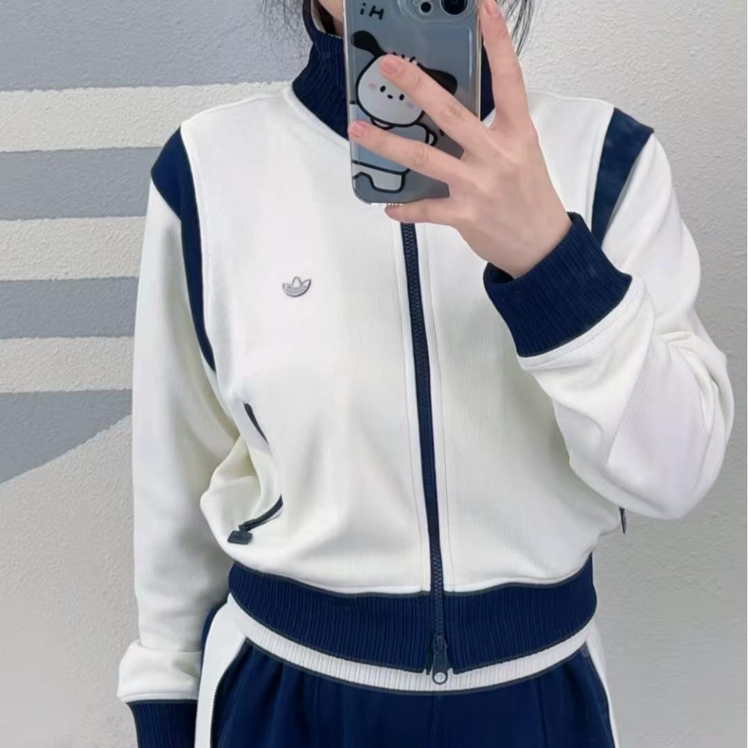 adidas/阿迪达斯三叶草复古撞色针织立领运动夹克外套JM8022