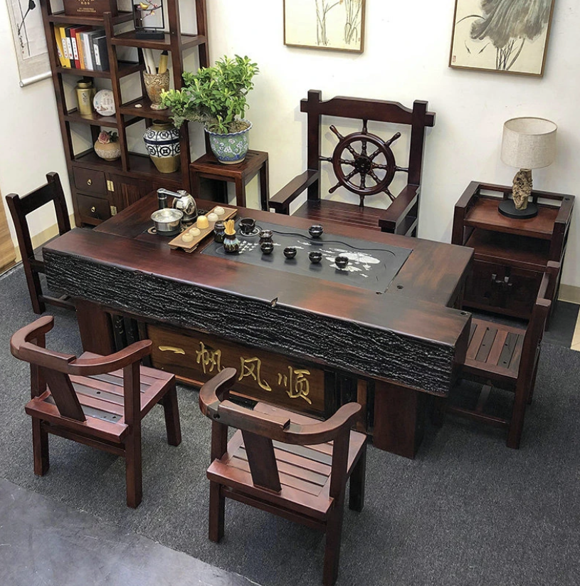 老船木茶桌椅组合新中式客厅简约阳台办公室茶艺泡茶桌家用茶几