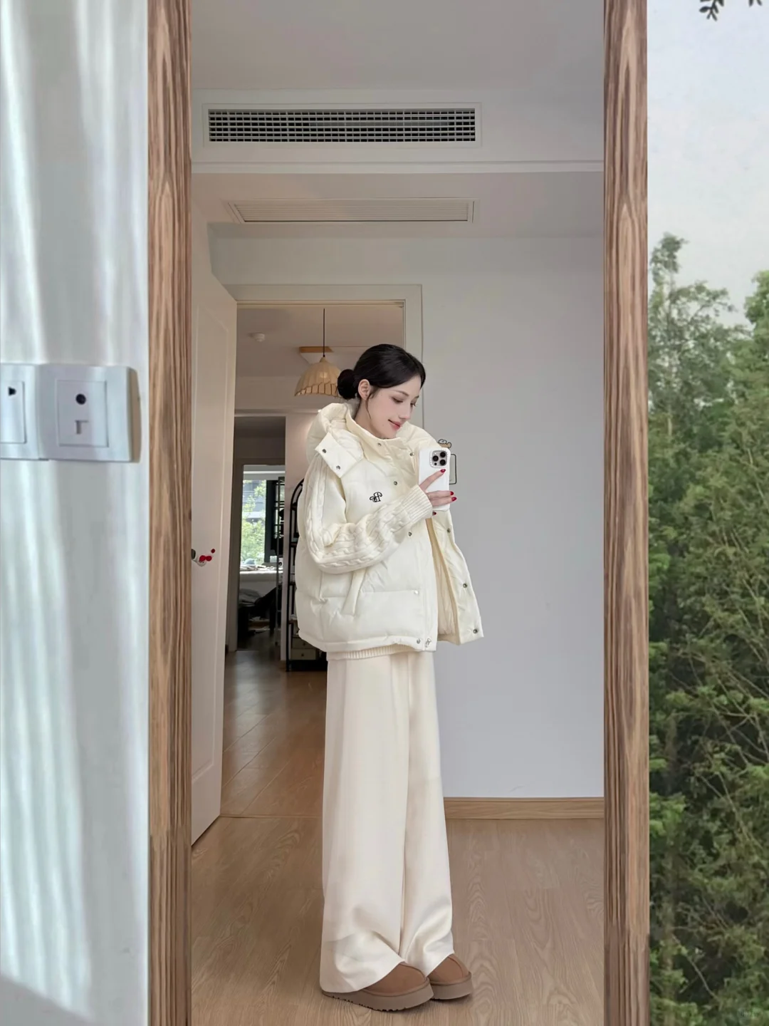 2025秋冬新款韩系穿搭麻花毛衣连帽棉服马甲搭配休闲裤保暖三件套