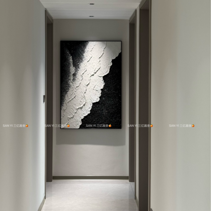 【星海】油画黑白浪潮立体肌理抽象画玄关挂画客厅背景墙落地装饰画