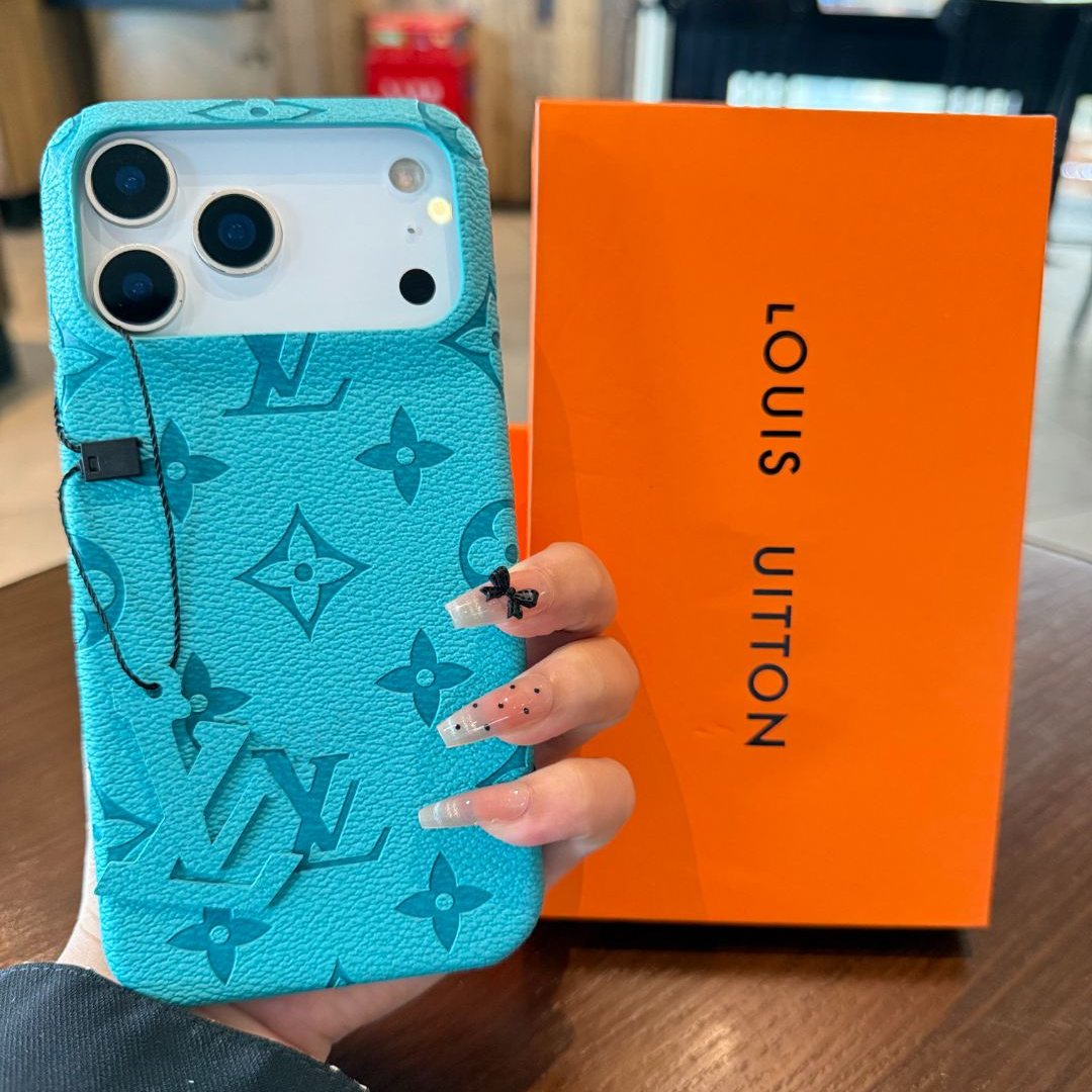 蓝色半包苹果17promax手机壳老花适用iPhone16高颜值15/14/13轻奢