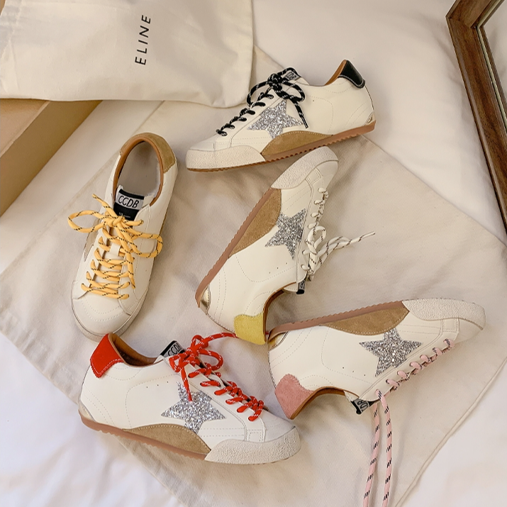 牛皮版~二代版~韩系进口擦色小羊皮复古鸳鸯带板鞋女星星鞋小脏鞋