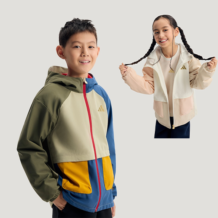adidas阿迪达斯儿童百搭梭织加绒休闲连帽夹克外套 KV6982、KV6983