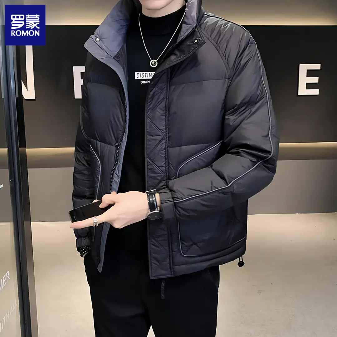 罗蒙男士轻薄羽绒服秋冬季新款时尚2025短款潮流休闲夹克立领外套