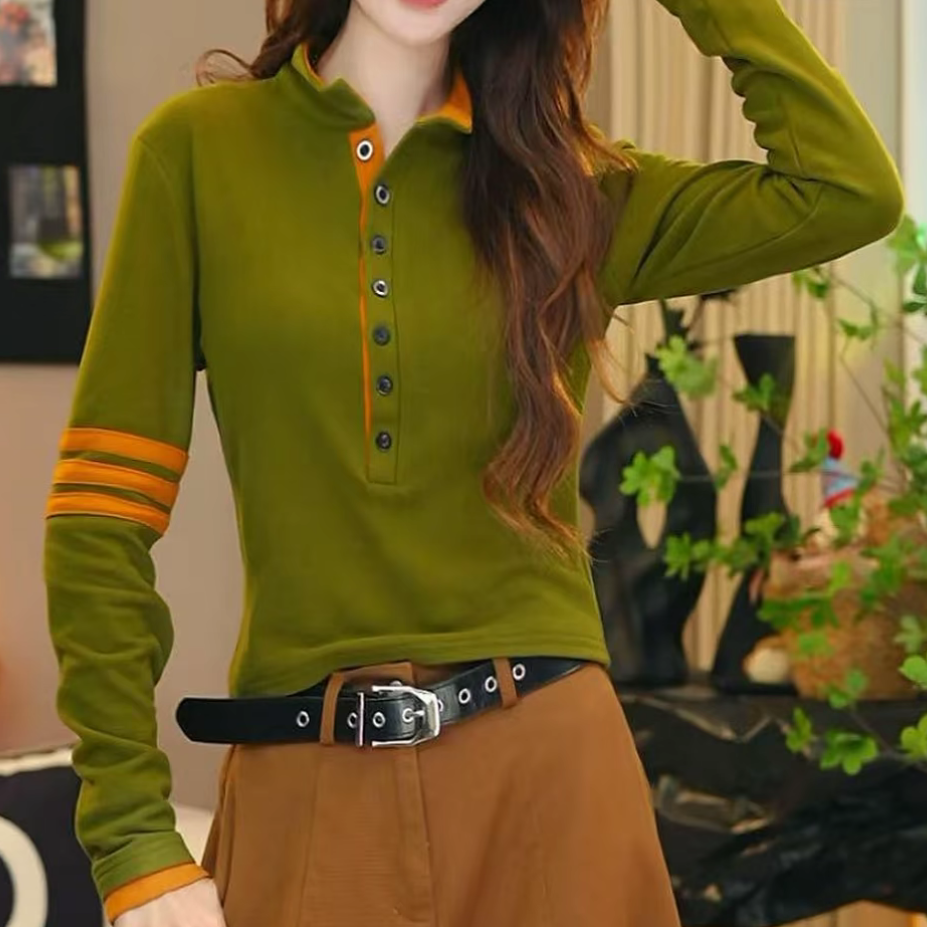 2025修身半高领双面绒加厚保暖撞色长袖秋冬修饰先手短款上衣