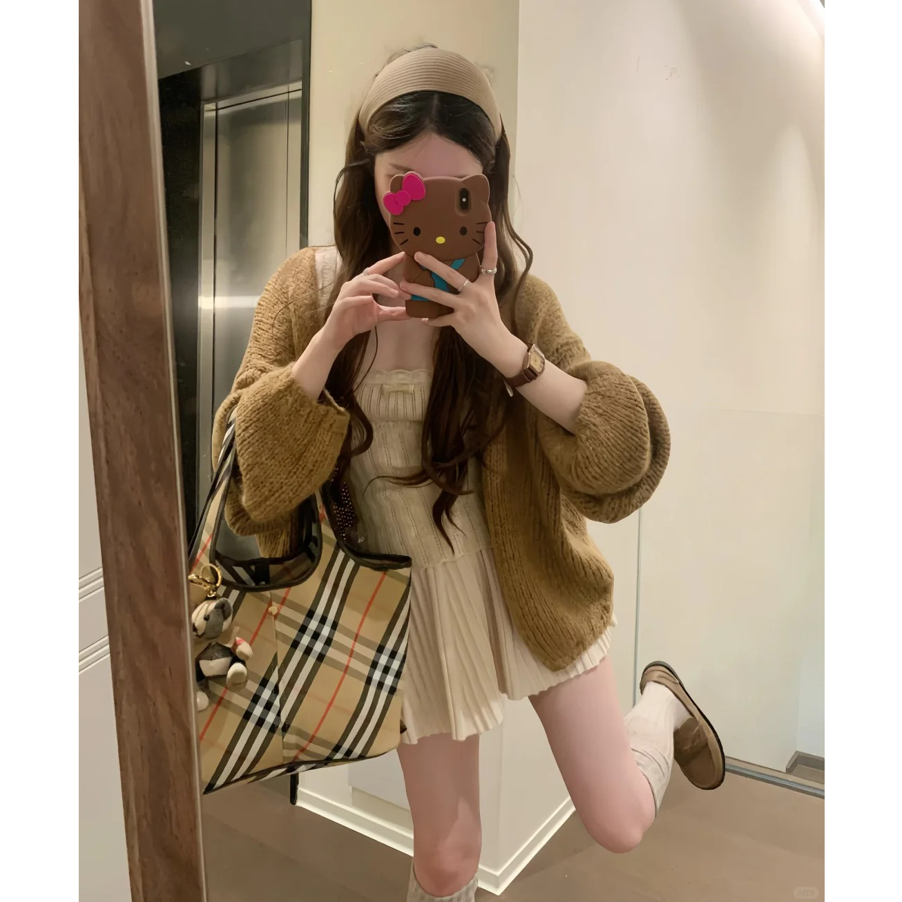 2025秋冬新款氛围感咖色开衫纯欲吊带背心半裙棕色系穿搭三件套女