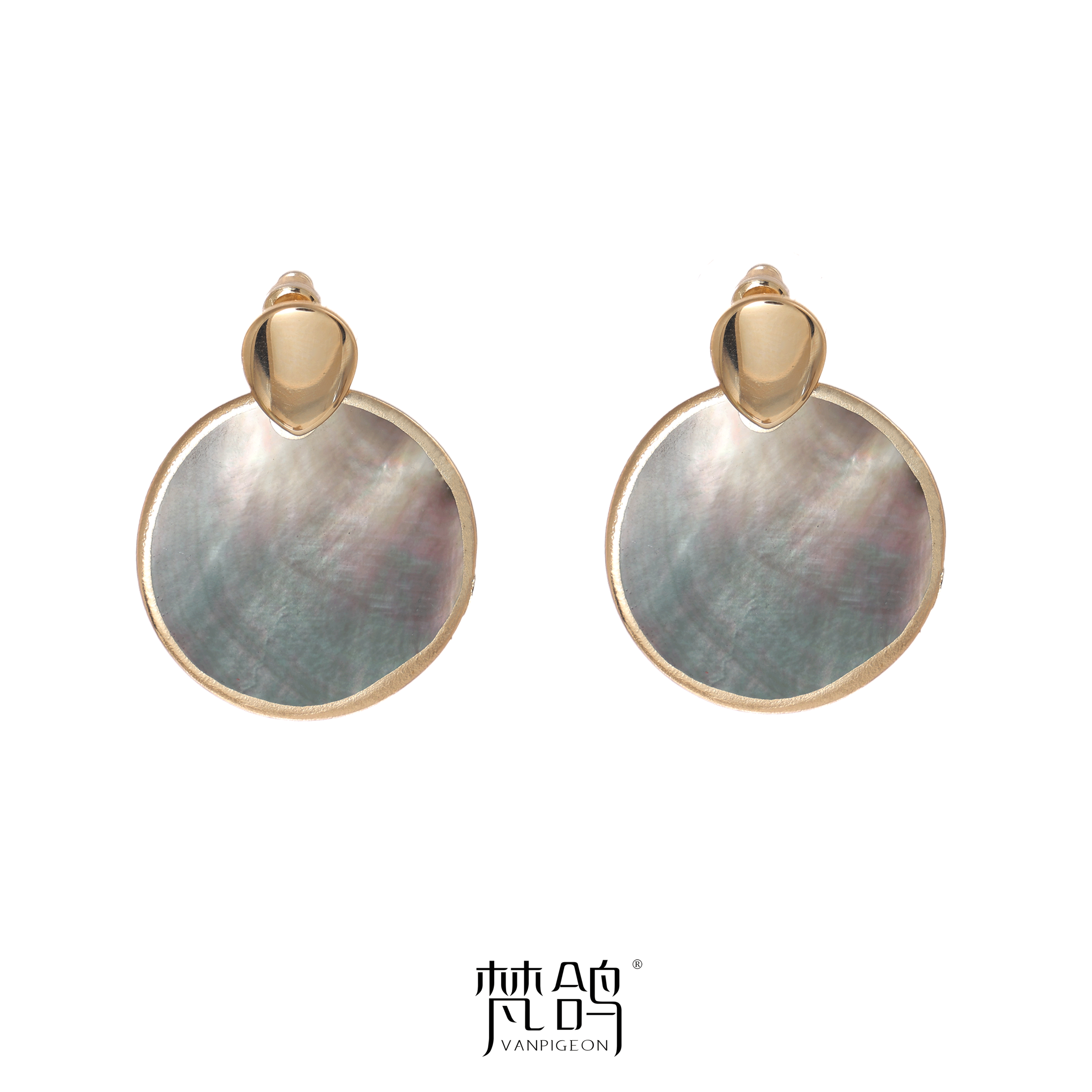 黄铜贝壳耳饰 天公作美 晕染贝光静奢雅致高品质耳钉