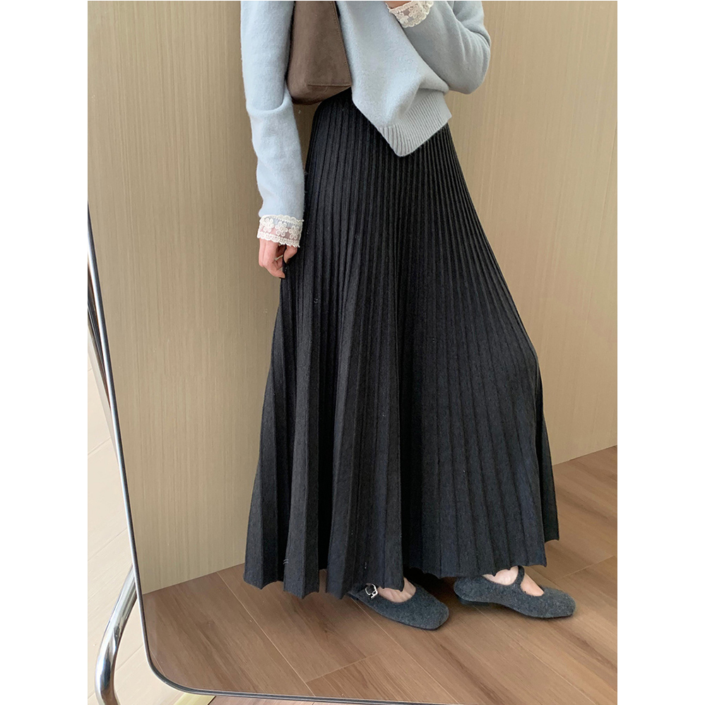 时尚减龄高腰显瘦垂感百褶长裙2025秋冬新款韩系百搭淑女风伞裙