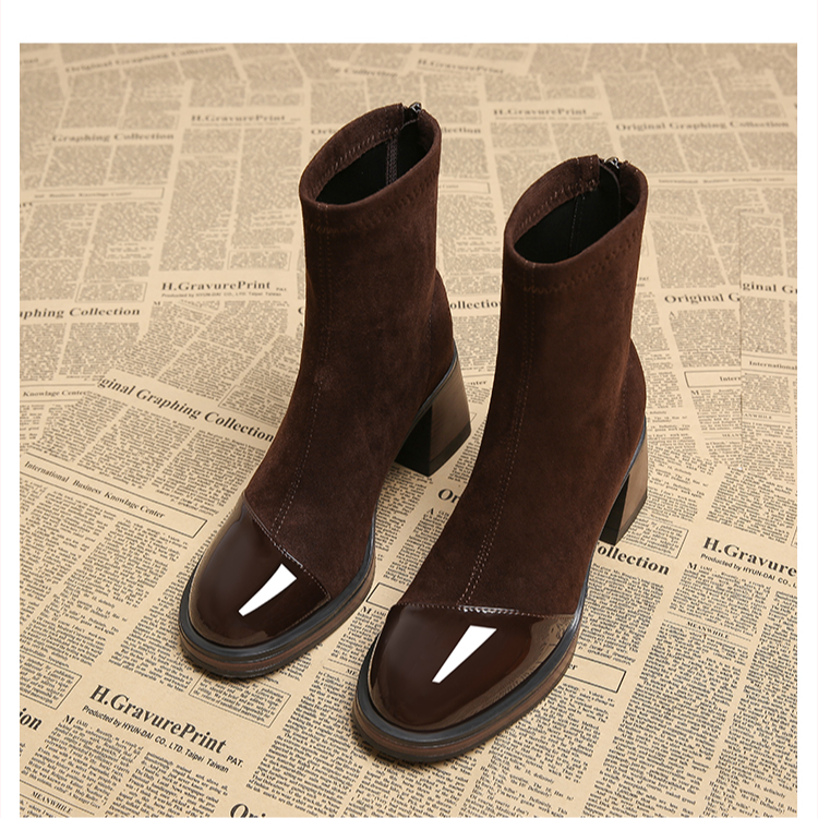 2025新款秋冬高级感超模时尚气质款单靴粗跟高跟鞋磨砂短靴女春秋