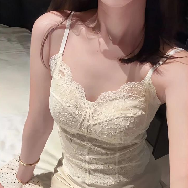 定制6100设计感蕾丝背心带胸垫内搭外穿时尚美背内衣打底秋冬磨绒