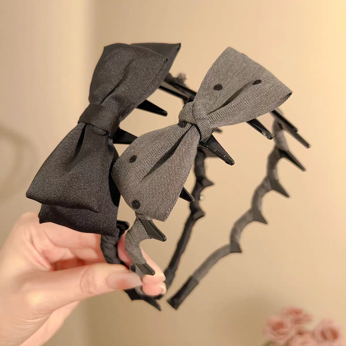 法式蝴蝶结波浪发箍女洗脸防滑带齿头箍高颅顶不勒头发饰波点短发