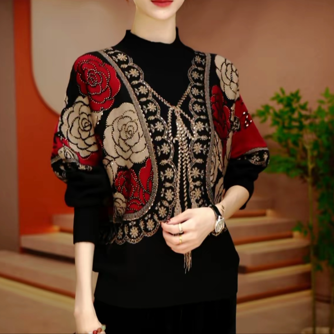 冬季宽松百搭高档潮流针织衫洋气长袖休闲韩版减龄中老年妈妈毛衣