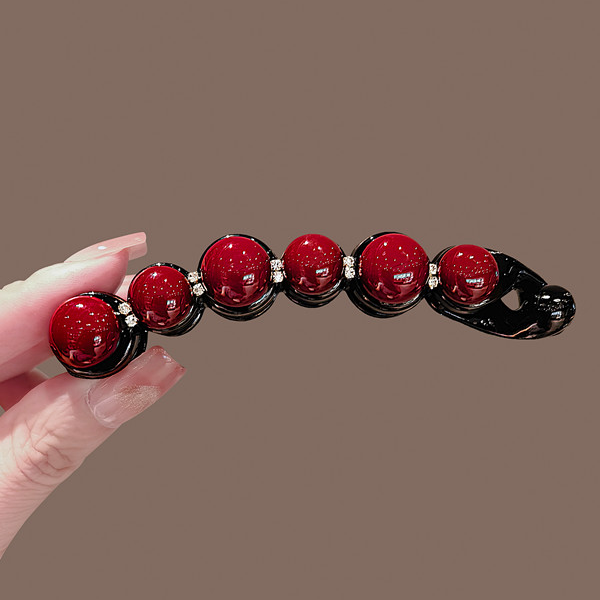 红色发饰红色满珠水钻香蕉夹时尚气质高马尾发夹后脑勺马尾夹头饰