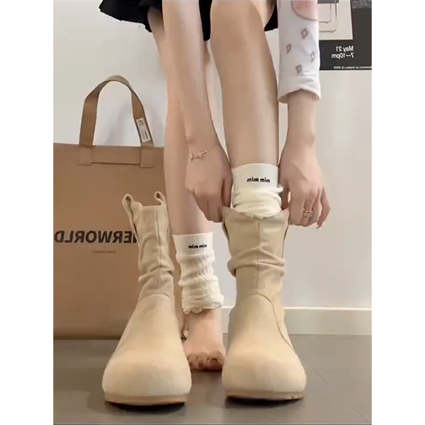 内增高百搭复古堆堆靴踝靴马丁靴女2025秋冬纯色新款小个子短靴子