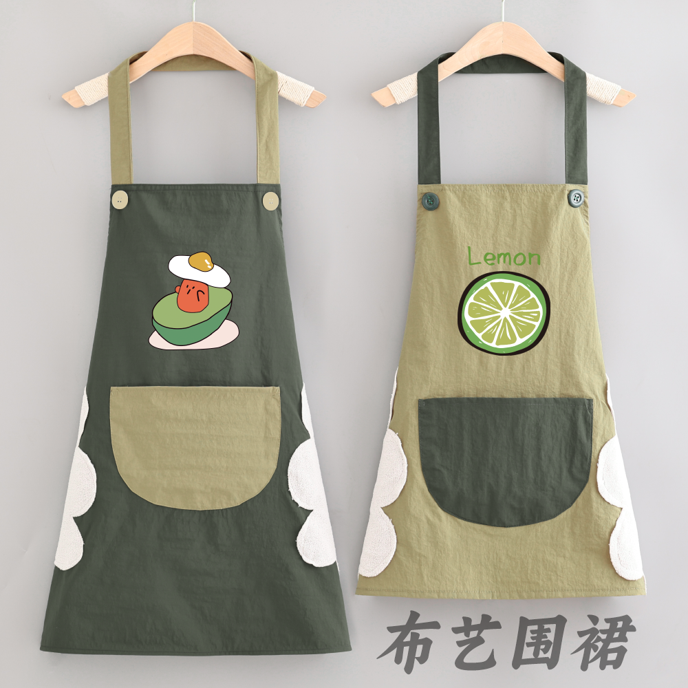 简约舒适透气防泼水围裙家用厨房做饭工作服餐饮可擦手罩衣男女款