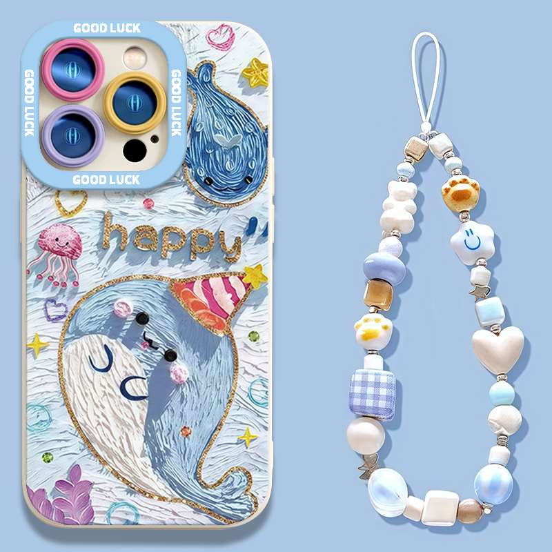 油画鲸鱼适用iPhone16promax手机壳苹果15瞳眼14卡通13软12保护套
