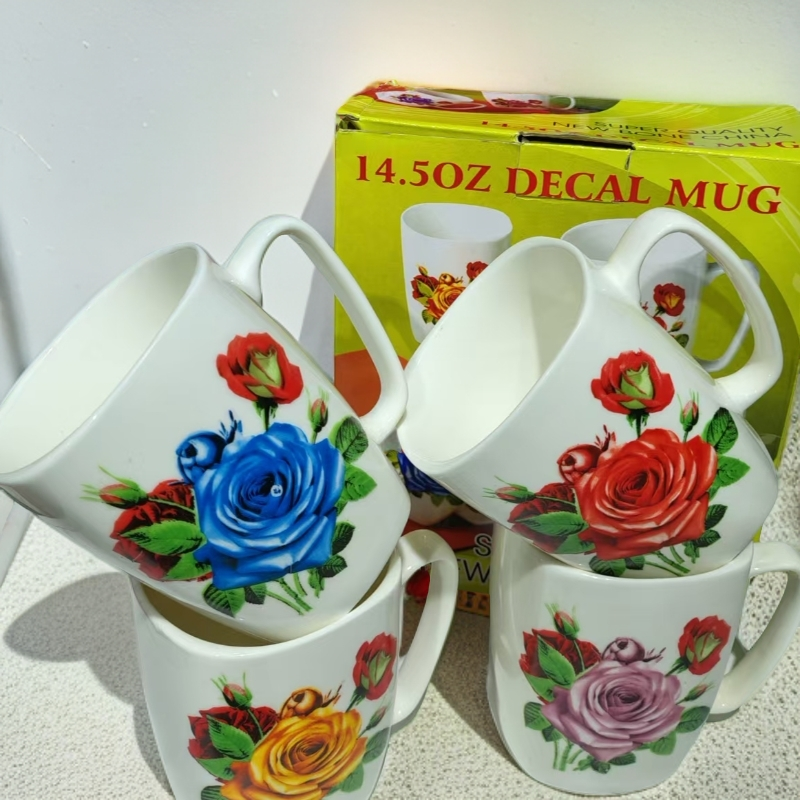 进个4只口纯色带花儿马克杯手绘大容量