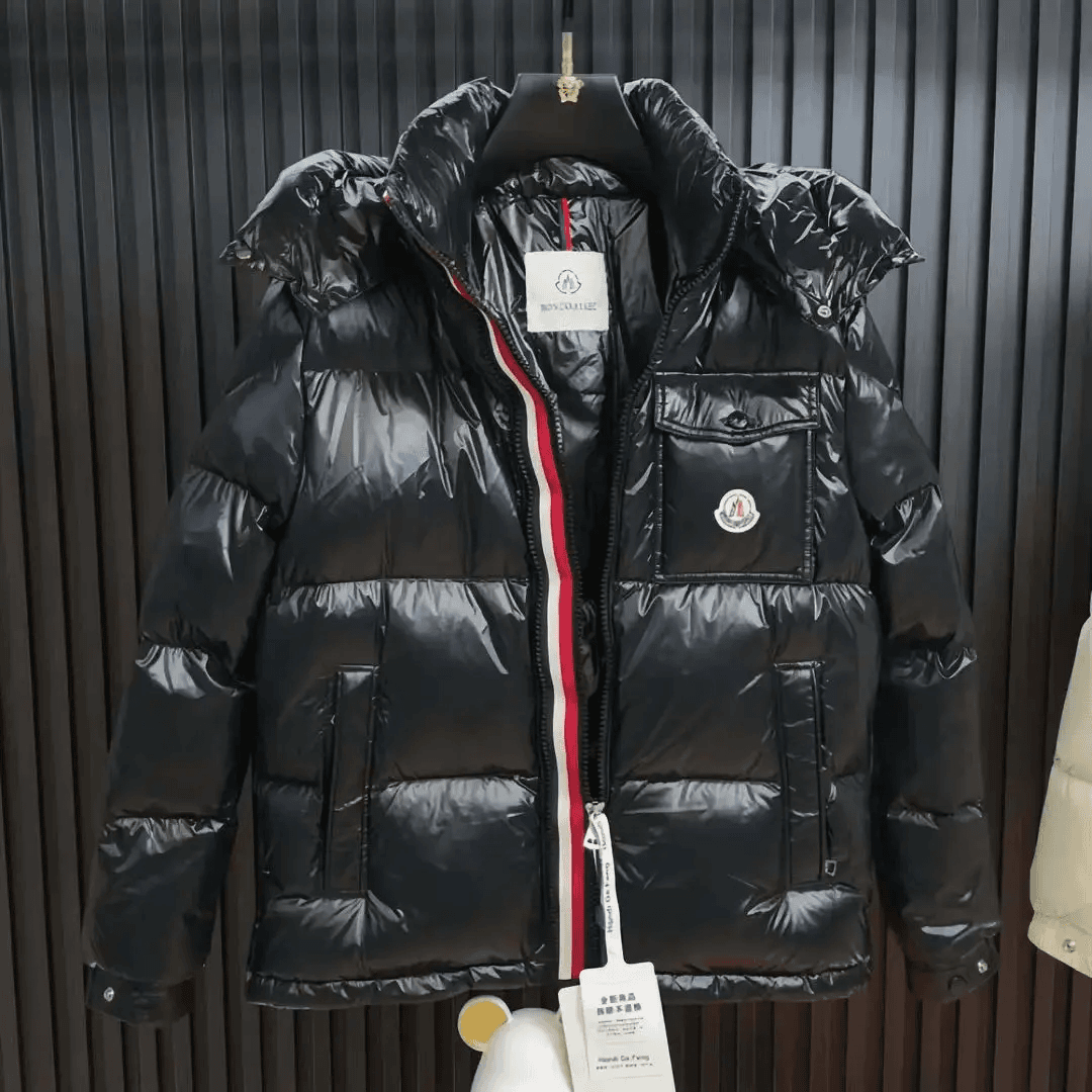 彩虹条羽绒服男女短款2025冬季新款加厚保暖黑金鸭绒服外套