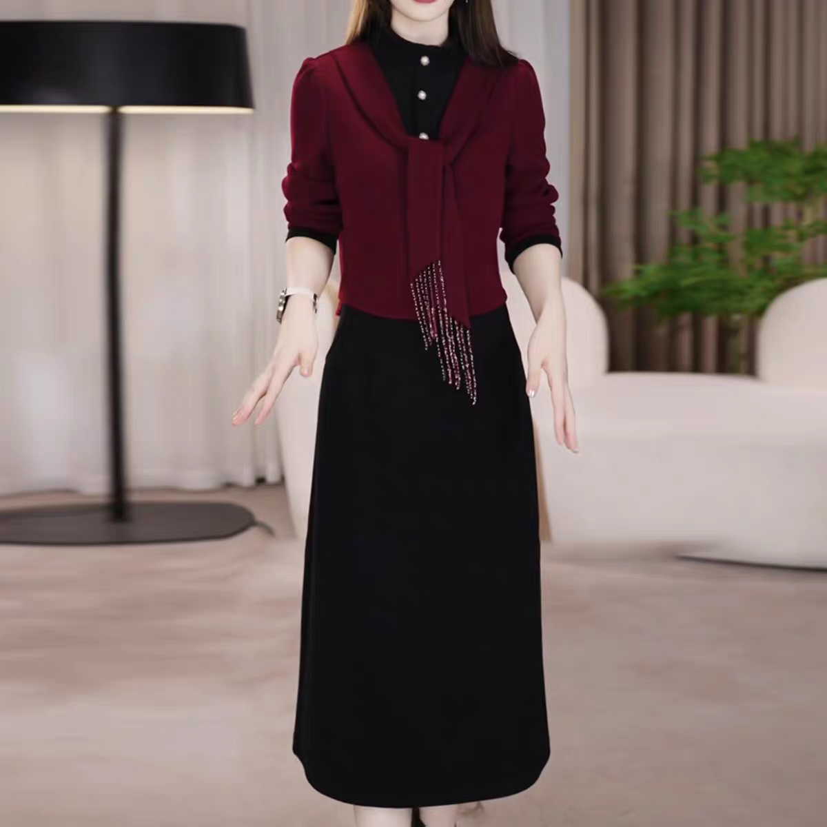 沐沐连衣裙2025新款女秋冬季爆款妈妈长袖轻奢高级感配大衣连衣裙