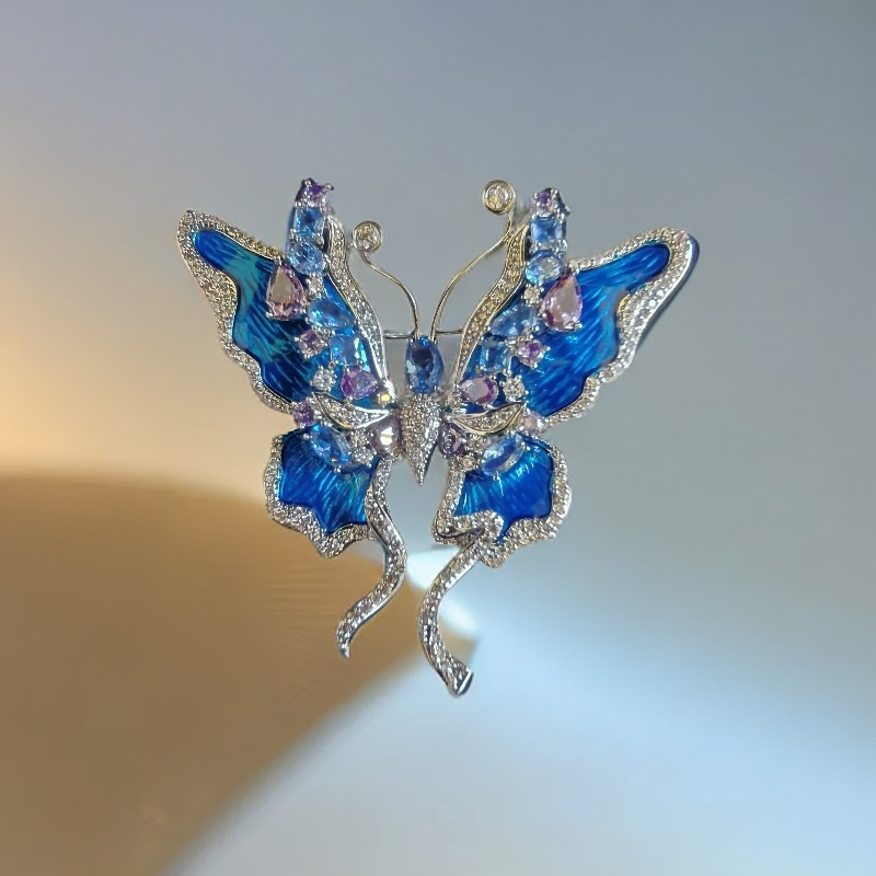 铜合金珐琅胸针 30052百搭轻奢蓝色珐琅蝴蝶胸针饰品胸花精致高档