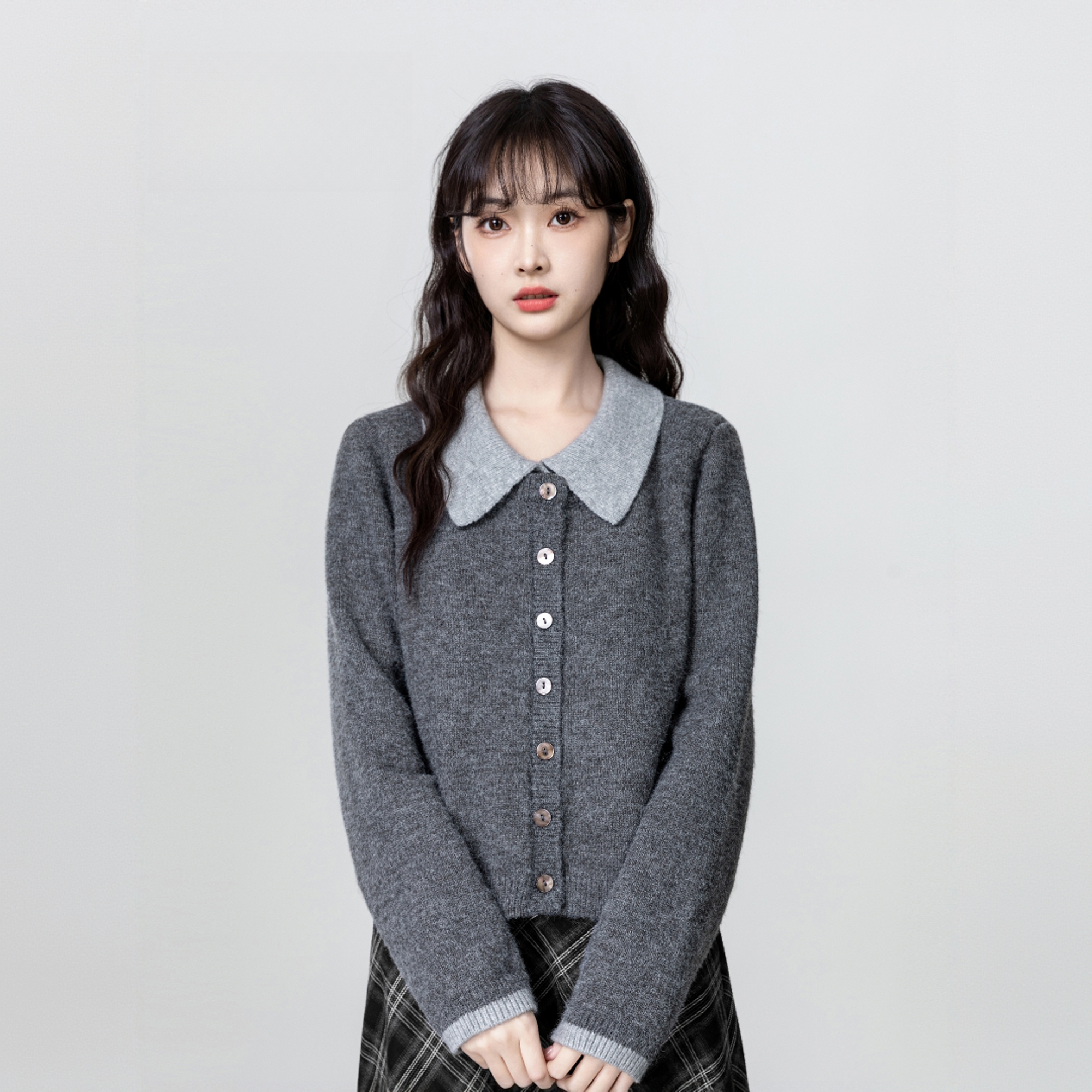 复古polo领慵懒风毛衣外套女2025秋冬新款百搭假两件针织开衫上衣