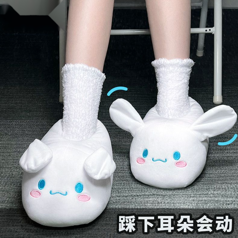 玉桂狗耳朵会动棉拖鞋冬天兔兔可爱可外穿百搭厚包脚跟女保暖潮流
