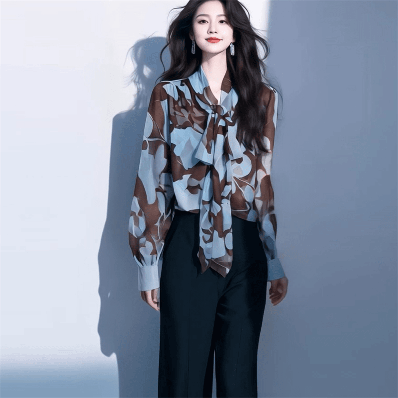 法式复古印花设计感长袖衬衫女早春新款小众高级感宽松显瘦上衣