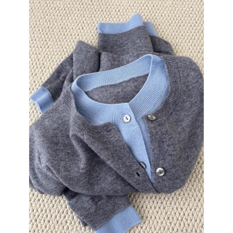 巨好搭！真心舒服！灰色假两件时尚洋气针织衫女外套慵懒风上衣开衫