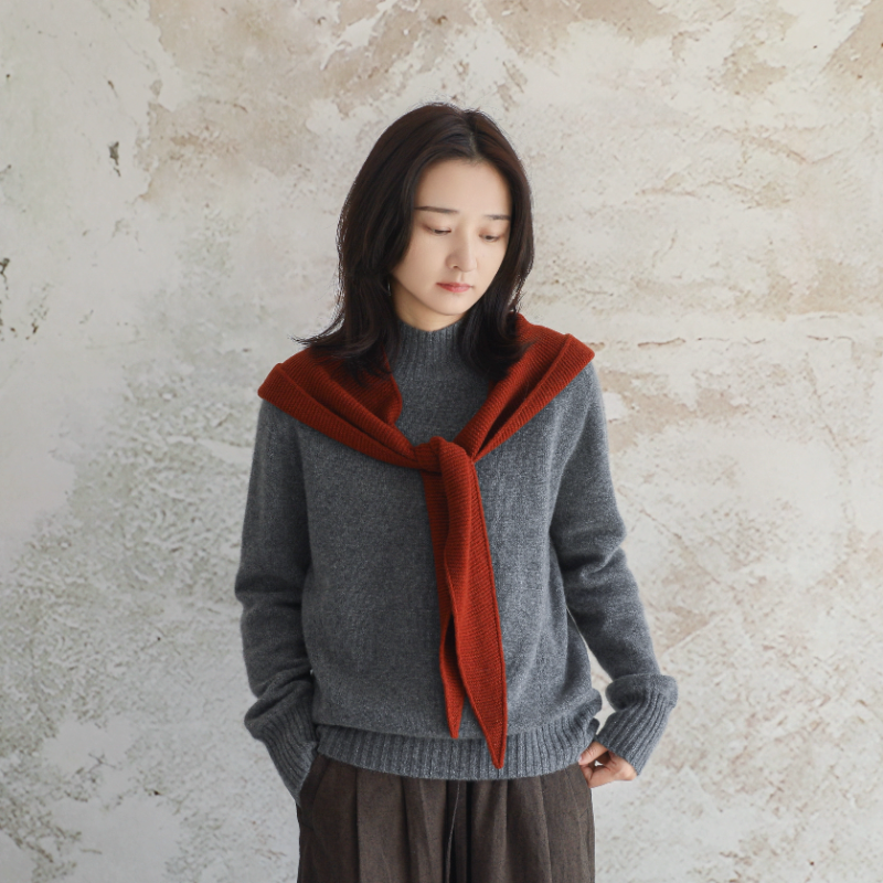 尘染·康赛妮山羊绒·半高领厚毛衣女冬季款内搭套头衫打底针织衫