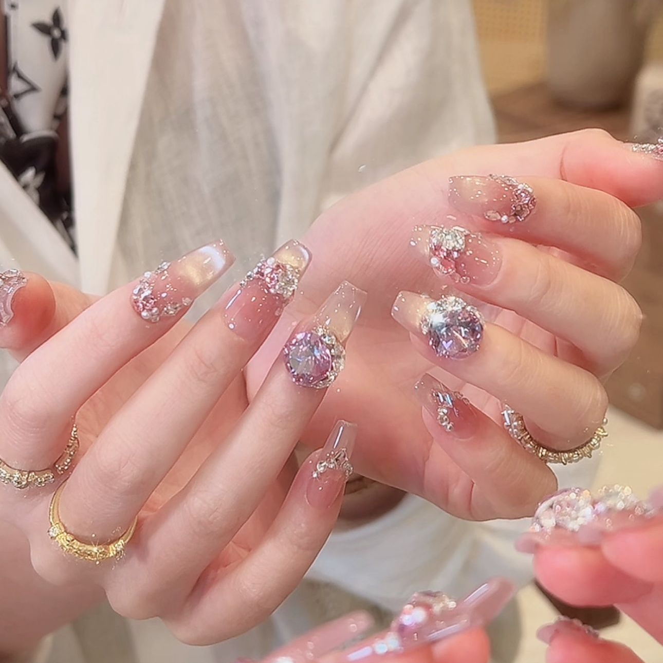 茉哉III【琉璃紫露】纯手工定制满钻美甲拆卸穿戴甲A3855