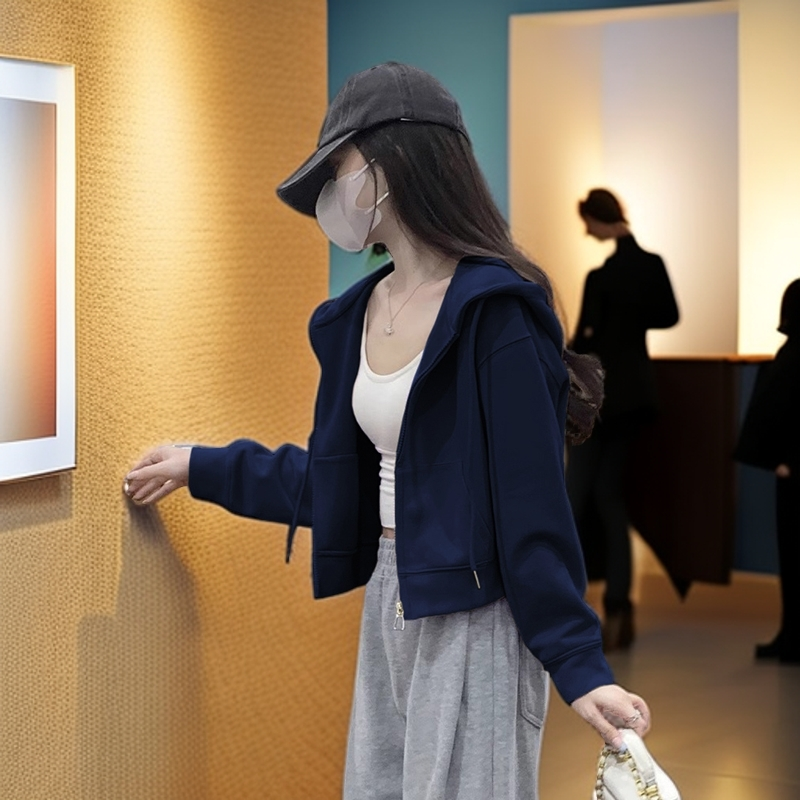 小个子短款即墨连帽卫衣外套女春秋205新款时尚运动拉链开衫上衣