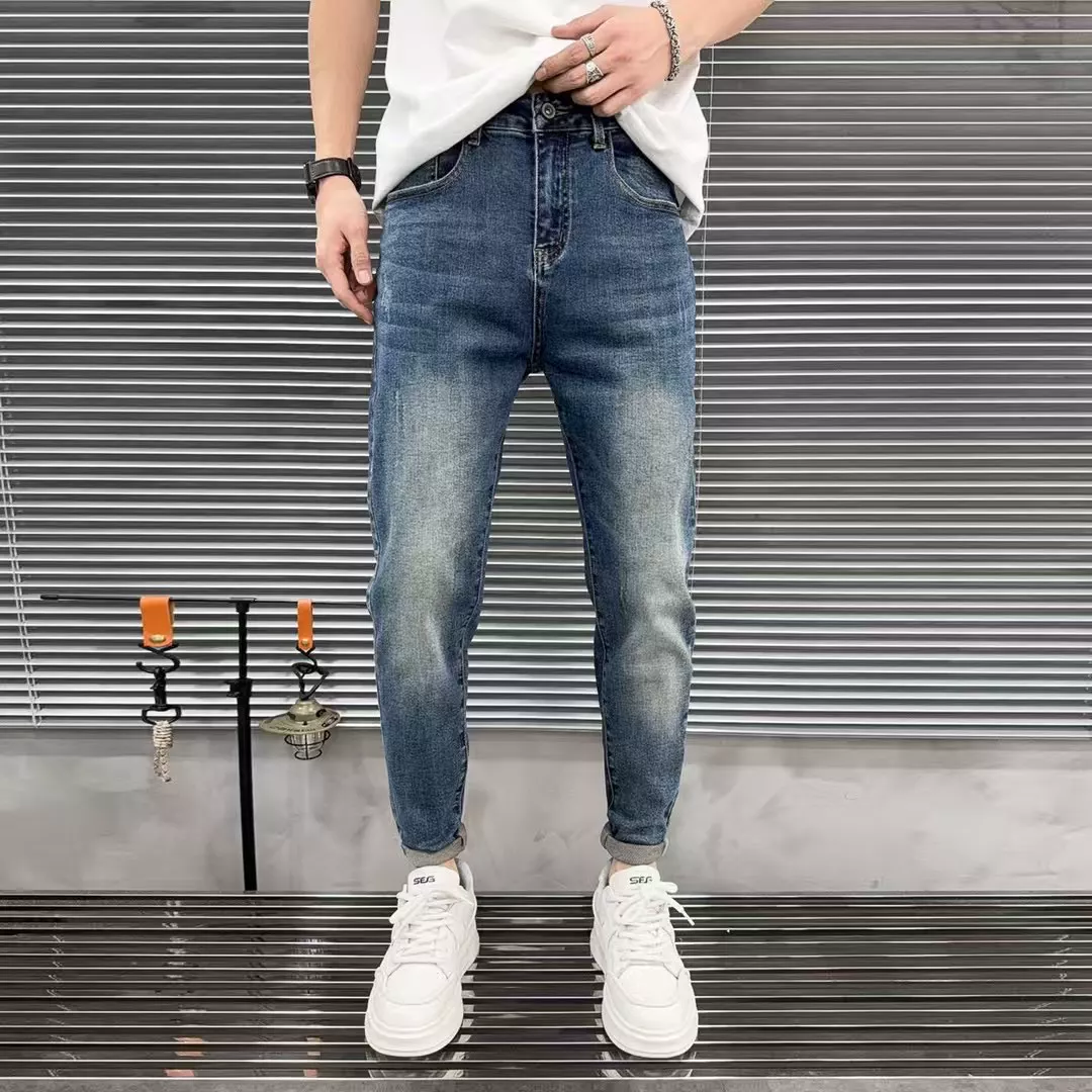 9510款 天蓝色小脚牛仔裤修身百搭休闲时尚水洗打磨弹力牛仔裤