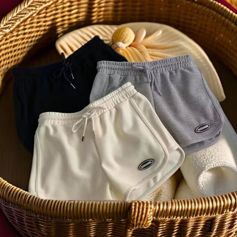 夏季休闲运动裤白色居家健身睡裤外穿短裤两分裤运动休闲抽绳宽松