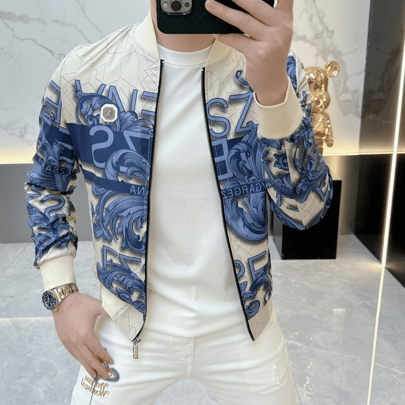 高档立领男士外套秋季时尚帅气百搭上衣夹克休闲百搭品质男装5012