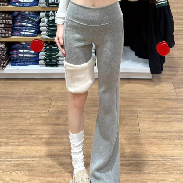 灰色加绒微喇裤女秋冬2025新款低腰修身显瘦垂感瑜伽喇叭运动卫裤