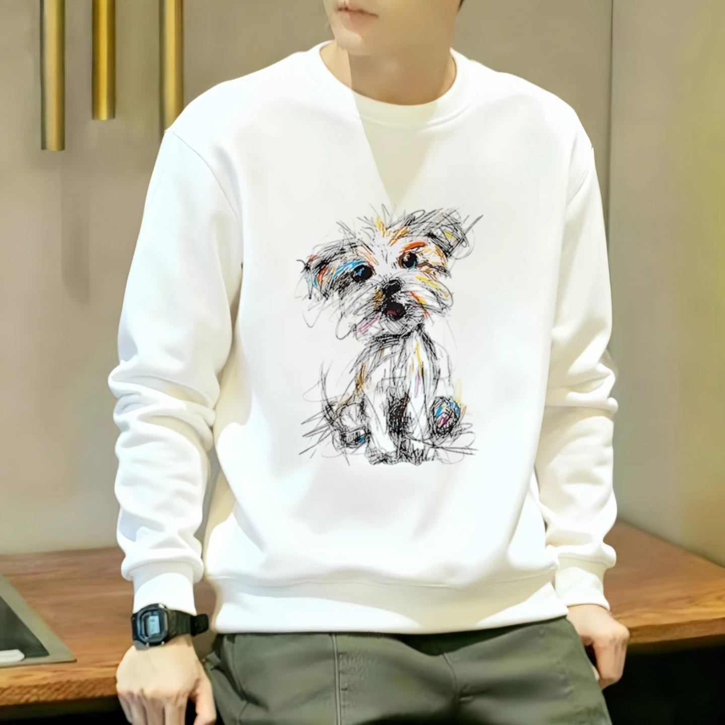 秋冬季新款男士休闲卫衣潮牌潦草小狗时尚舒适流行长袖上衣服男款