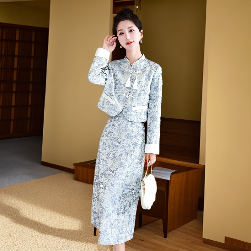 新中式国风盘扣改良旗袍套装连衣裙女装2025春秋新款高级感两件套