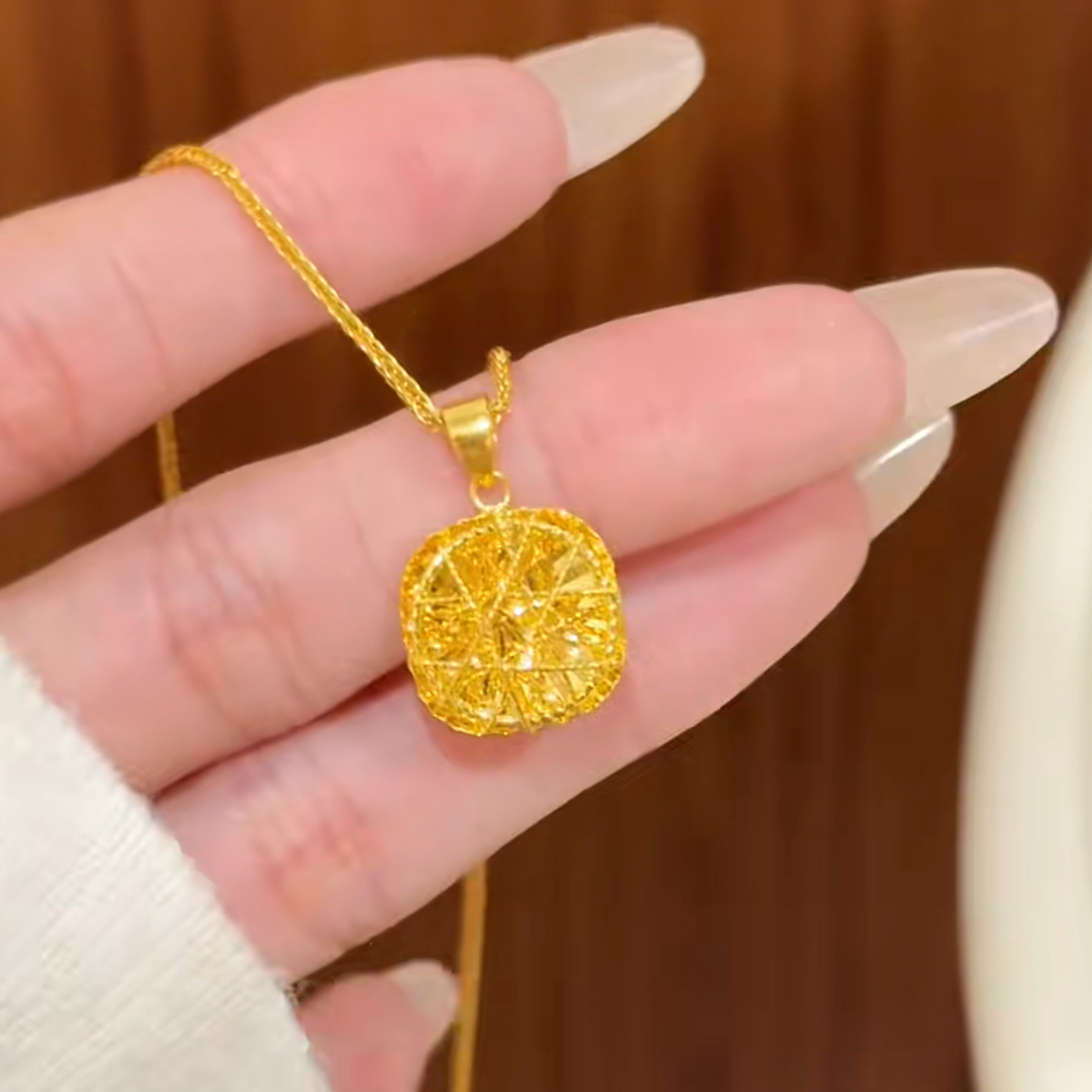 铜合金项链 新中式国潮轻奢时尚拉丝方糖项链气质百搭锁骨链