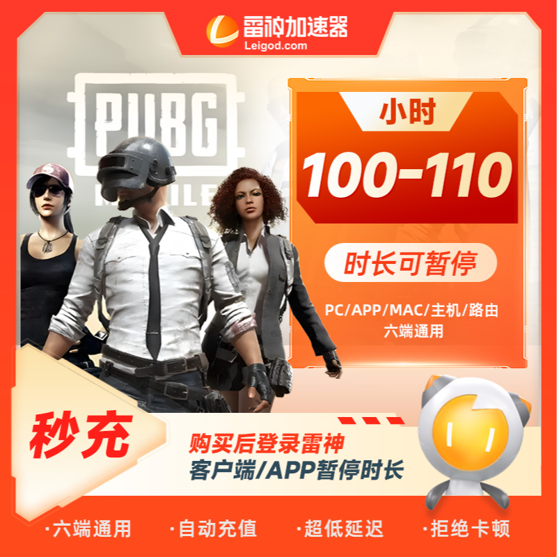 雷神加速器100/110小时可暂停 官方直充 手游端游游戏加速