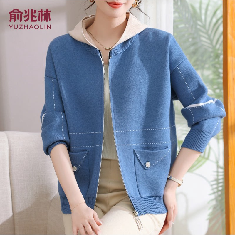 俞兆林俞兆林妈妈春装连帽外套大码上衣中老年女装洋气春秋针织开