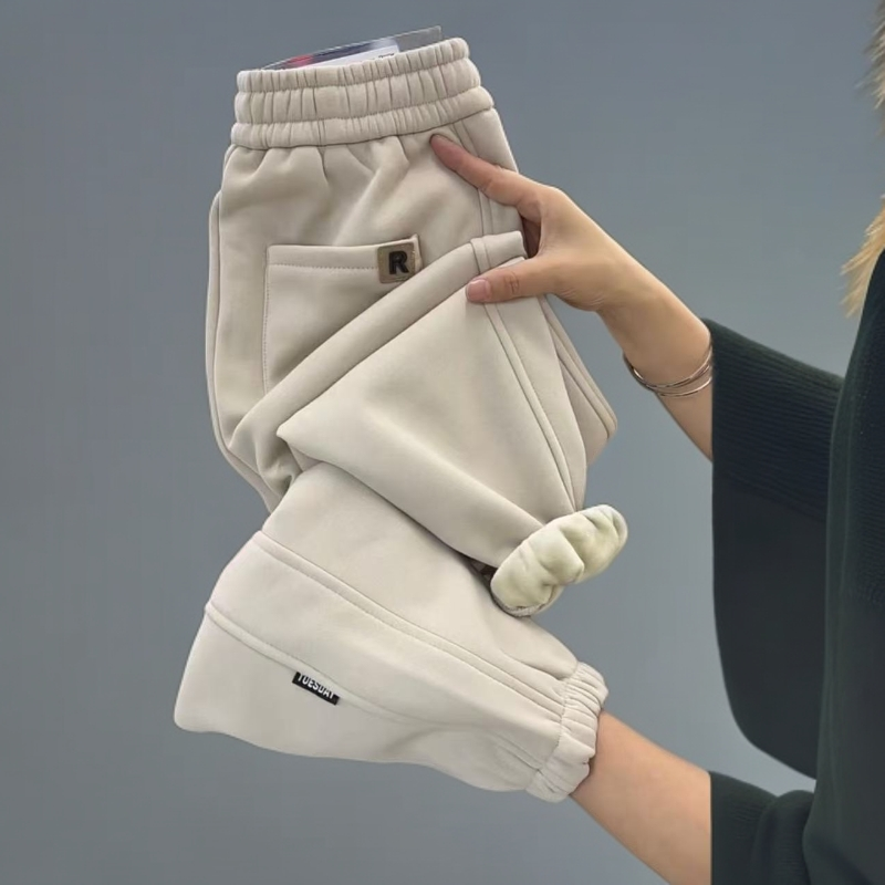 小个子加绒加厚休闲裤女冬季九分高腰显瘦小女士脚哈伦裤百搭卫裤