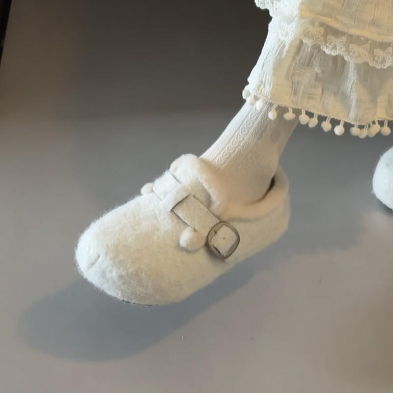 白色日系jk百搭配裙子加绒勃肯鞋女2025冬季新款大头平底毛毛拖鞋