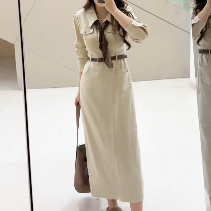 早秋气质风设计款polo领复古收腰显瘦连衣裙优雅风轻奢百搭连衣裙