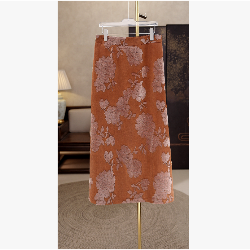 25年秋冬重磅高端炒色植绒提花漳绒气质高腰双层女款半身裙K81-4