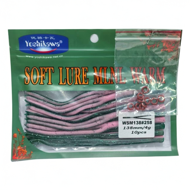 Yoshikawa吉川路亚软饵双尾面条虫浮沉水鲈鱼黑坑wacky软虫饵10条